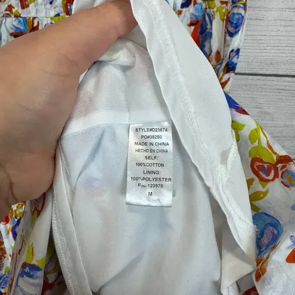 Entro Women's White Blue Floral Sleeveless Tiered Midi Dress Size Medium - Picture 9 of 11